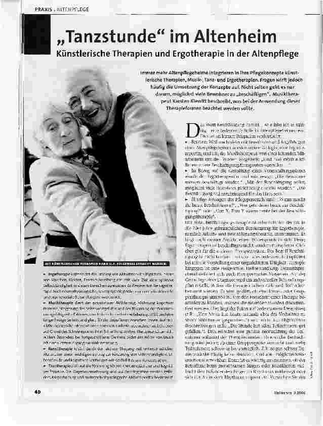 Vorschauseite 1: Tanzstunde im AltenheimKünstlerische Therapien und Ergotherapie in der Altenpflege