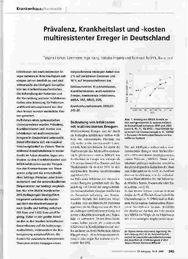 Vorschauseite 1: Prävalenz, Krankheitslast und -kosten multiresistenter Erreger in Deutschland