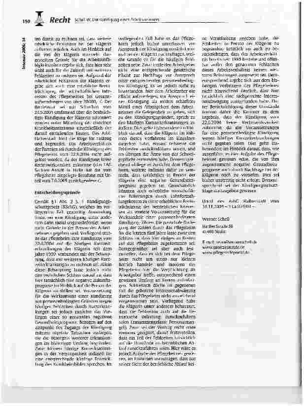 Vorschauseite 2: Die Kündigung eines Arbeitnehmers aufgrund von häufigen Kurzerkrankungen ist nur bei Vorliegen einer negativen Gesundheitsprognose gerechtfertigt