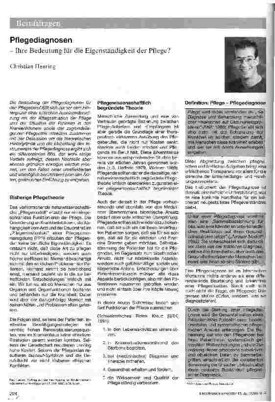 Vorschauseite 1: Pflegediagnosen - Ihre Bedeutung für die Eigenständigkeit der Pflege?