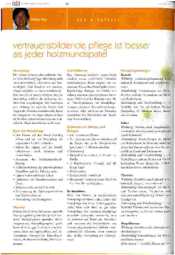 Vorschauseite 1: Vertrauensbildende Pflege ist besser als jeder Holzmundspatel