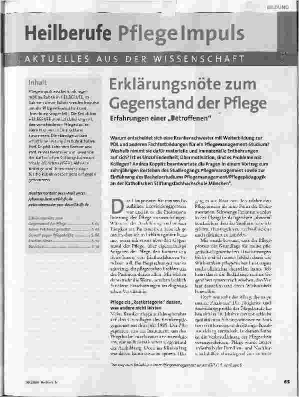 Vorschauseite 1: Erklärungsnöte zum Gegenstand der PflegeErfahrungen einer Betroffenen