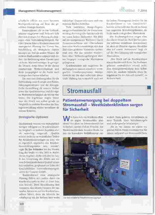 Vorschauseite 1: Patientenversorgung bei doppeltem Stromausfall Westküstenkliniken sorgen für Sicherheit
