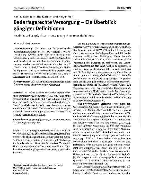 Vorschauseite 1: Bedarfsgerechte Versorgung - Ein Überblick gängiger Definitionen
