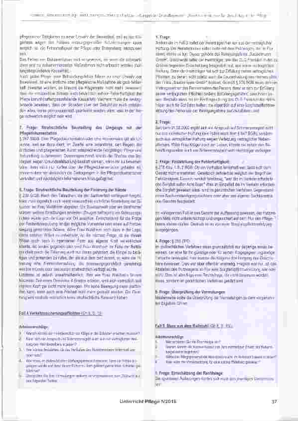 Vorschauseite 3: Aufgabenstellungen und Lösungsskizzen zu Falldarstellungen im Grundlagenheft 8 „Rechtskenntnisse für den Alltag in der Pflege“