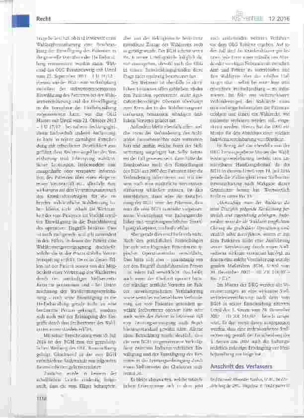 Vorschauseite 2: Unwirksame Vertretung des Wahlarztes: Wegfall der Patienteneinwilligung in die Heilbehandlung