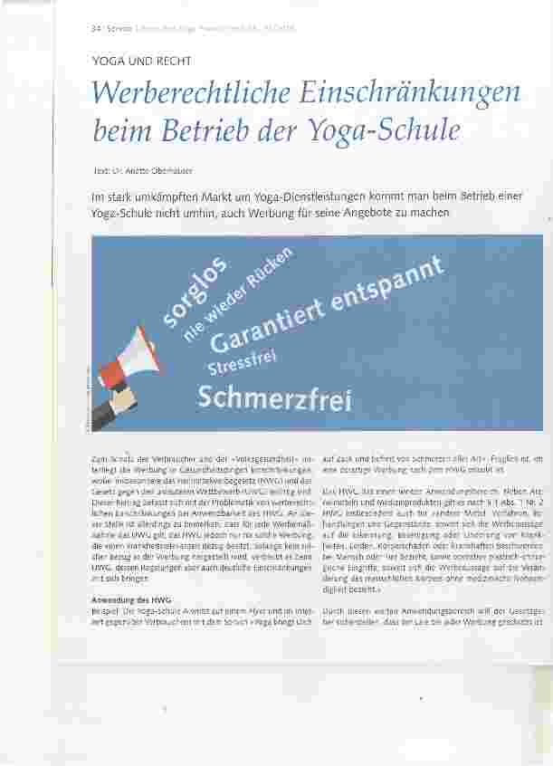 Vorschauseite 1: Werberechtliche Einschränkungen beim Betrieb der Yoga-Schule