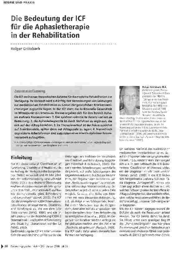 Vorschauseite 1: Die Bedeutung der ICF für die Aphasietherapie in der Rehabilitation
