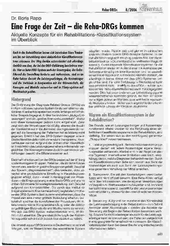 Vorschauseite 1: Eine Frage der Zeit - die Reha-DRGs kommen