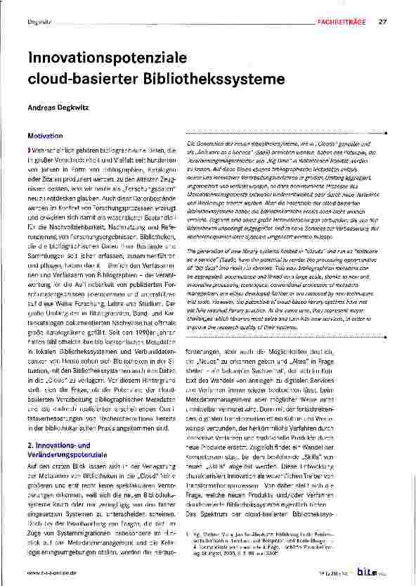Vorschauseite 1: Innovationspotenziale cloud-basierter Bibliothekssysteme