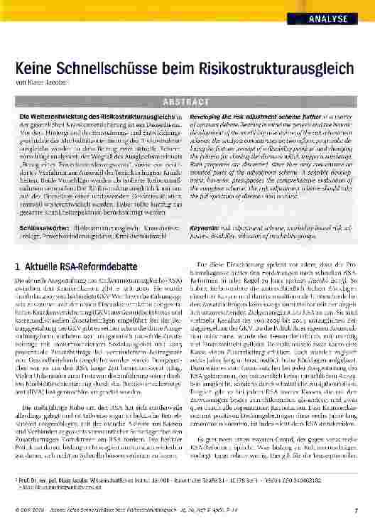 Vorschauseite 1: Keine Schnellschüsse beim Risikostrukturausgleich