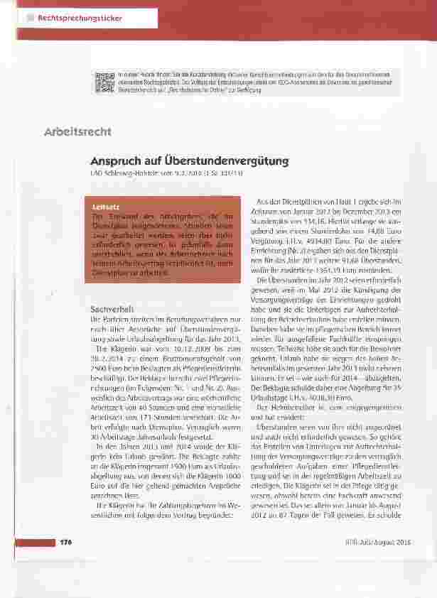 Vorschauseite 1: Anspruch auf Überstundenvergütung