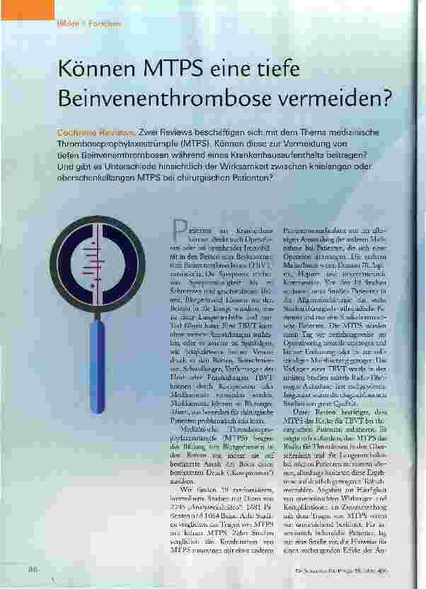Vorschauseite 1: Können MTPS eine tiefe Beinvenenthrombose vermeiden?