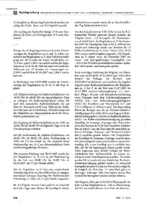 Vorschauseite 2: Sozialversicherungsfreiheit von Zuschlägen für Nacht-, Sonnund Feiertagsarbeit -Rufbereitschaft im ambulanten Pflegedienst
