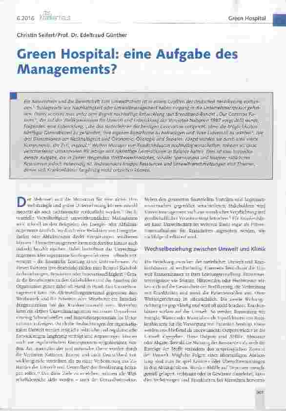 Vorschauseite 1: Green Hospital: eine Aufgabe des Managements?