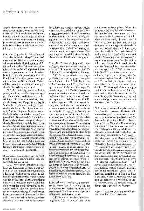 Vorschauseite 5: Warum wird man aus psychischen Gründen invalid?Die Soziale Medizin sprach mit Niklas Baer und Carlo Knöpfet aus Anlass der 5. IV-Revision