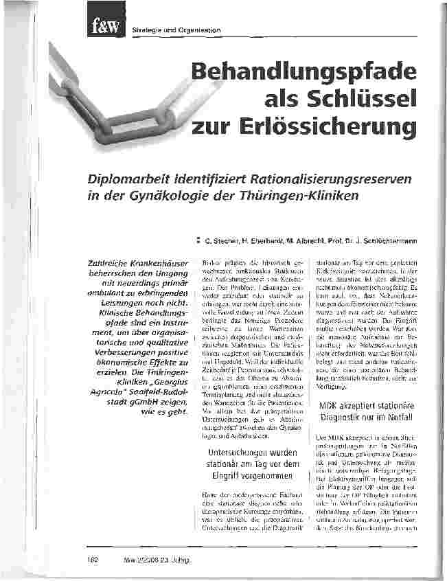 Vorschauseite 1: Behandlungspfade als Schlüssel zur ErlössicherungDiplomarbeit identifiziert Rationalisierungsreserven in der Gynäkologie der Thüringen-Kliniken