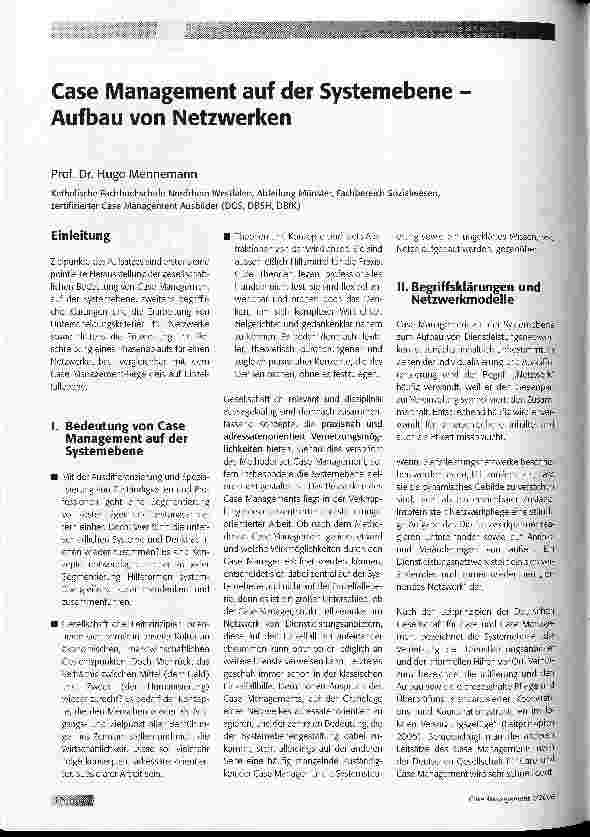 Vorschauseite 1: Case Management auf der Systemebene Aufbau von Netzwerken