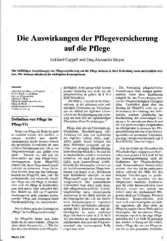 Vorschauseite 1: Die Auswirkungen der Pflegeversicherung auf die Pflege
