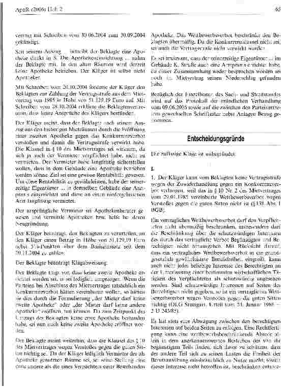 Vorschauseite 2: Nichtigkeit eines nachvertraglichen Wettbewerbsverbots beiApothekenmietverträgen