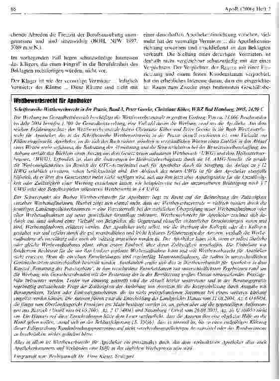 Vorschauseite 3: Nichtigkeit eines nachvertraglichen Wettbewerbsverbots beiApothekenmietverträgen