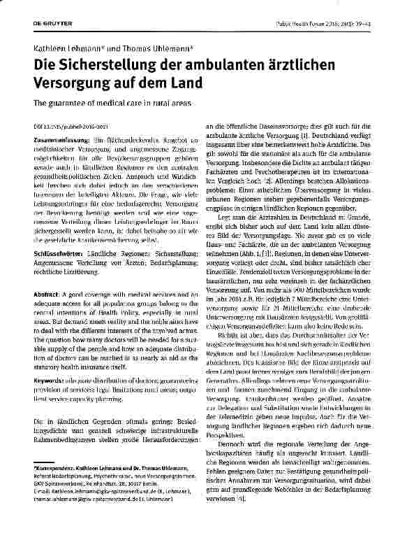 Vorschauseite 1: Die Sicherstellung der ambulanten ärztlichen Versorgung auf dem Land