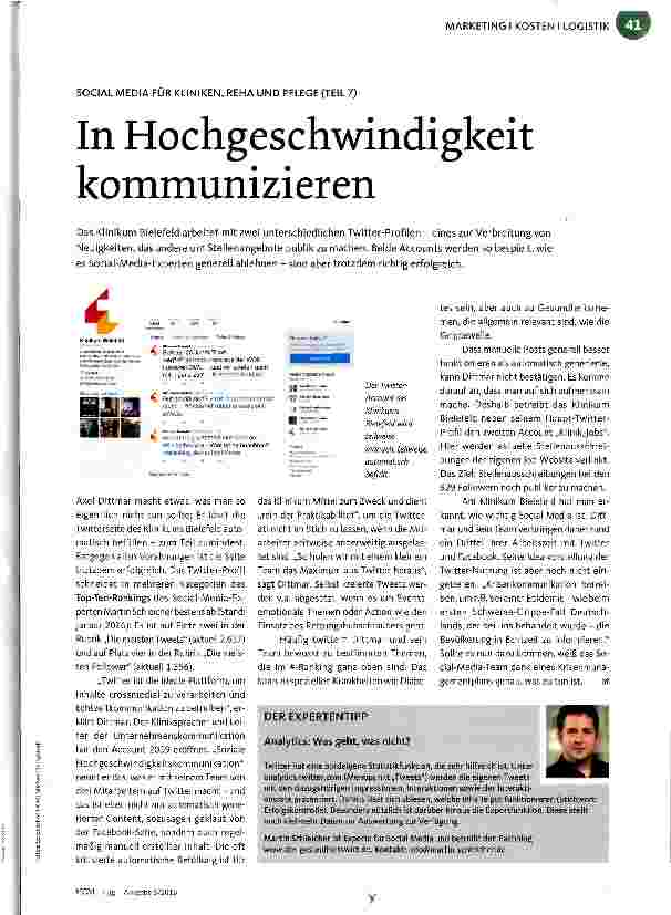 Vorschauseite 1: SOCIAL MEDIA FÜR KLINIKEN, REHA UND PFLEGE (TEIL 7) In Hochgeschwindigkeit kommunizieren