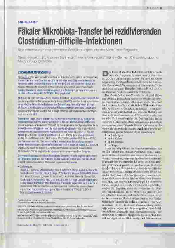 Vorschauseite 1: Fäkaler Mikrobiota-Transfer bei rezidivierenden Clostridiumdifficiie-lnfektionen