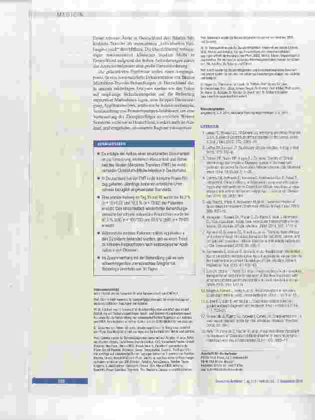 Vorschauseite 6: Fäkaler Mikrobiota-Transfer bei rezidivierenden Clostridiumdifficiie-lnfektionen