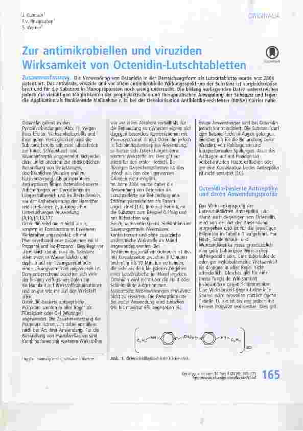 Vorschauseite 1: Zur antimikrobiellen und viruziden Wirksamkeit von Octenidin-Lutschtabletten