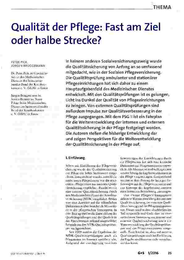 Vorschauseite 1: Qualität der Pflege: Fast am Ziel oder halbe Strecke?