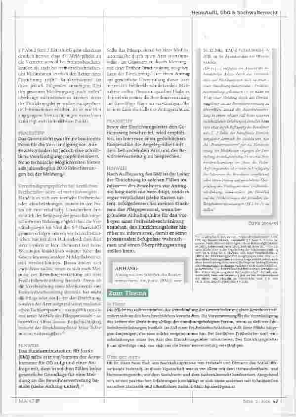 Vorschauseite 3: Zur Dokumentationsund Meldepflicht nach Vornahme einer Freiheitseinschränkung