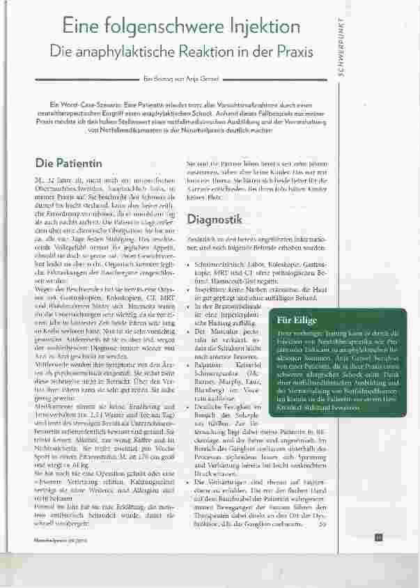 Vorschauseite 1: Eine folgenschwere Injektion Die anaphylaktische Reaktion in der Praxis