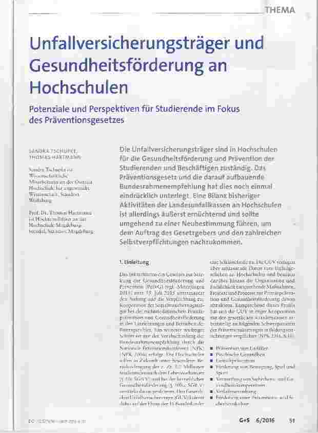 Vorschauseite 1: Unfallversicherungsträger und Gesundheitsförderung an Hochschulen