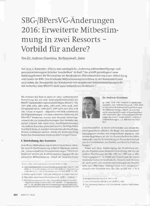 Vorschauseite 1: SBG-/BPersVG-Änderungen 2016: Erweiterte Mitbestimmung in zwei Ressorts Vorbild für andere?