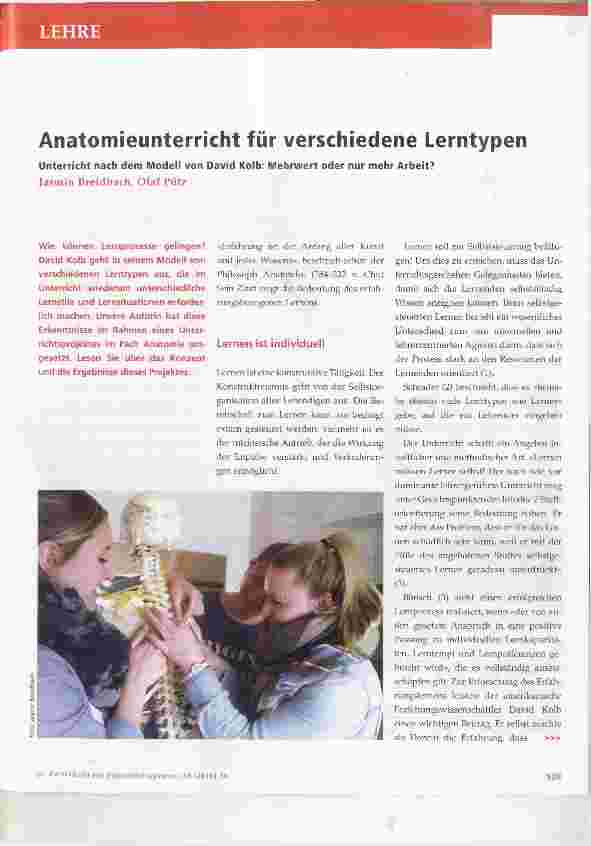Vorschauseite 1: Anatomieunterricht für verschiedene Lerntypen