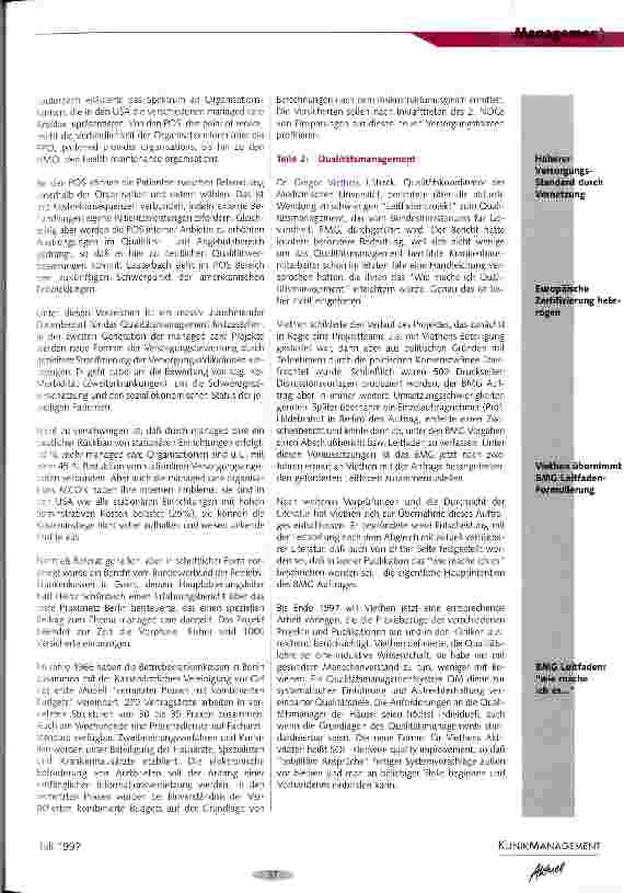 Vorschauseite 2: Krankenhaus 2000 Managed Care und Qualitätsmanagement in den USA und Deutschland 3. Asklepios Symposium, 20. Juni 97 in Wiesbaden