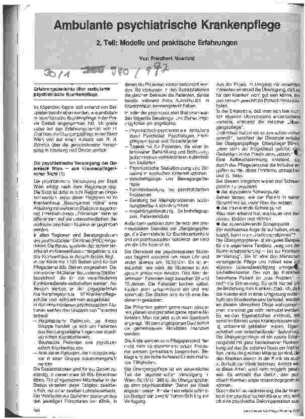 Vorschauseite 1: Ambulante psychiatrische Krankenpflege 2. Teil: Modelle und praktische Erfahrungen