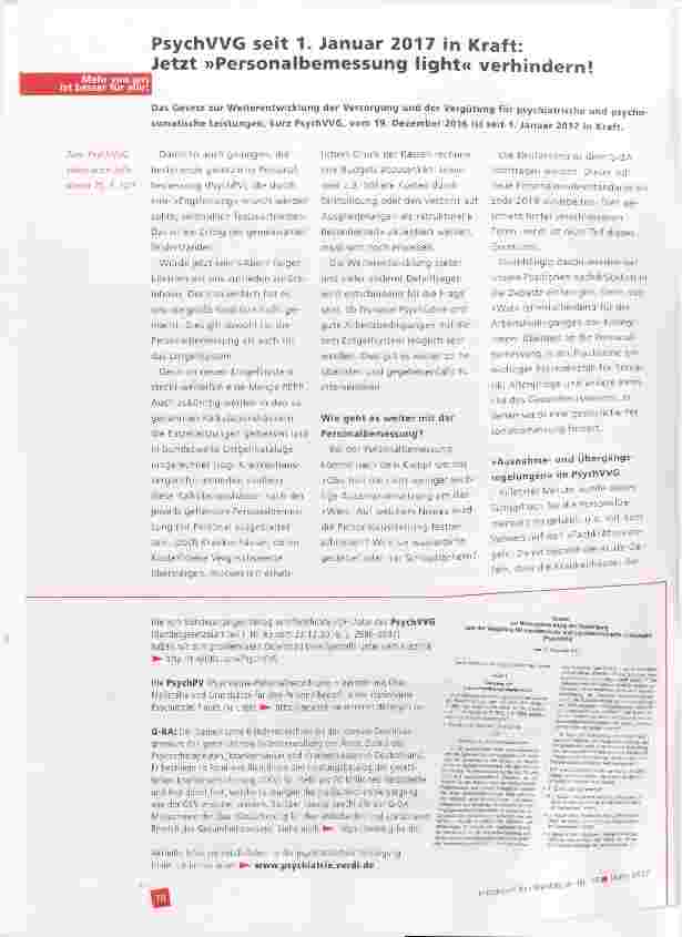 Vorschauseite 1: PsychVVG seit 1. Januar 2017 in Kraft: Jetzt »Personalbemessung light« verhindern!