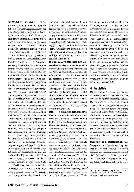 Vorschauseite 5: Das neue Krankenversicherungssystem in den Niederlanden -ein Jahr nach der Einführung