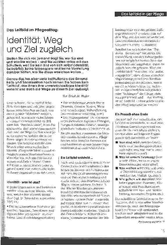 Vorschauseite 1: Das Leitbild im Pflegealltag: Identität, Weg und Ziel zugleich