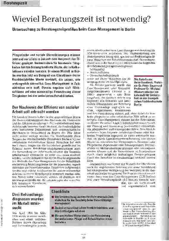 Vorschauseite 1: Wieviel Beratungszeit ist notwendig? Untersuchung zu Beratungszeitprofilen beim Case-Management in Berlin