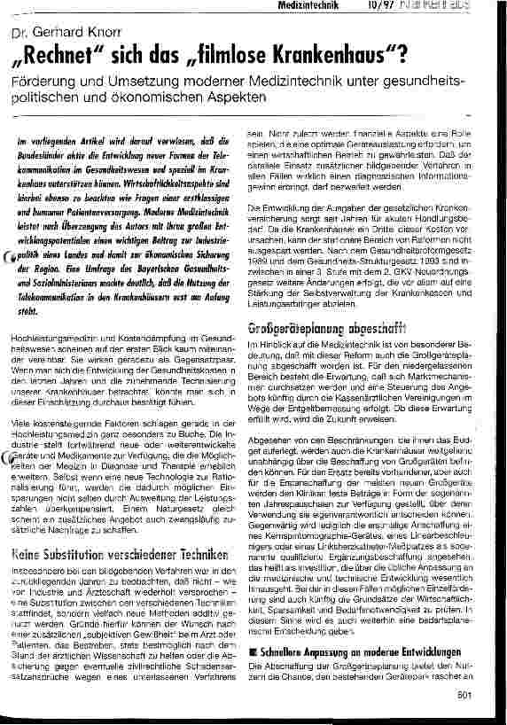 Vorschauseite 1: Rechnet sich das filmlose Krankenhaus Förderung und Umsetzung moderner Medizintechnik unter gesundheitspolitischen und ökonomischen Aspekten