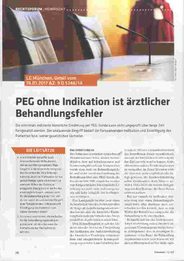 Vorschauseite 1: PEG ohne Indikation ist ärztlicher Behandlungsfehier