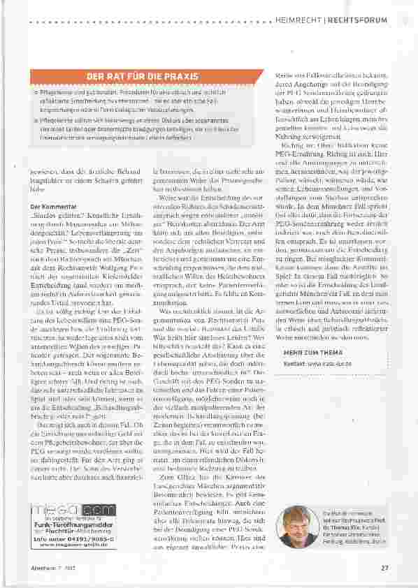 Vorschauseite 2: PEG ohne Indikation ist ärztlicher Behandlungsfehier