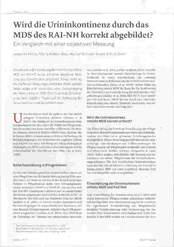 Vorschauseite 1: Wird die Urininkontinenz durch das MDS des RAI-NH korrekt abgebildet?