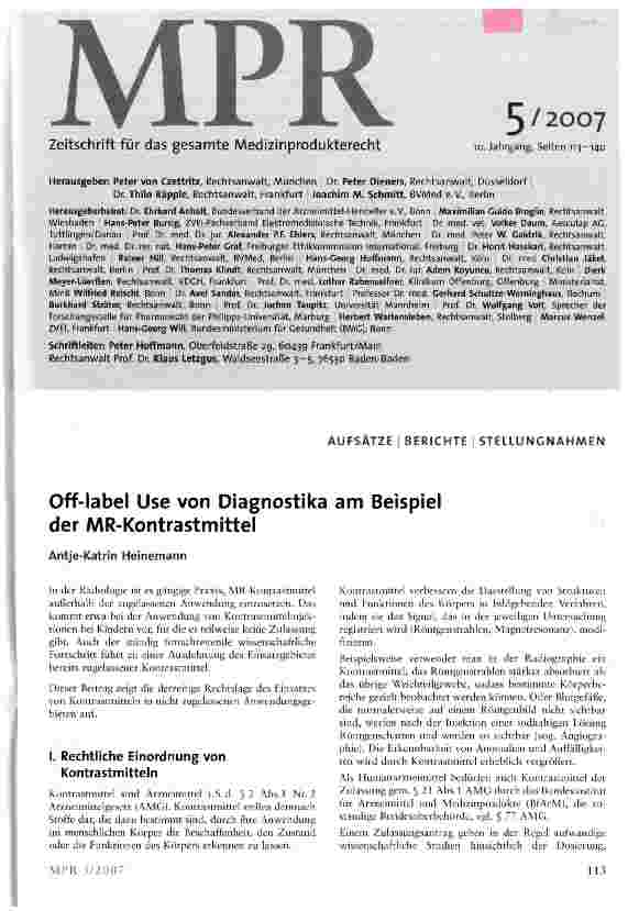 Vorschauseite 1: Off-Iabel Use von Diagnostika am Beispiel der MR-Kontrastmittel