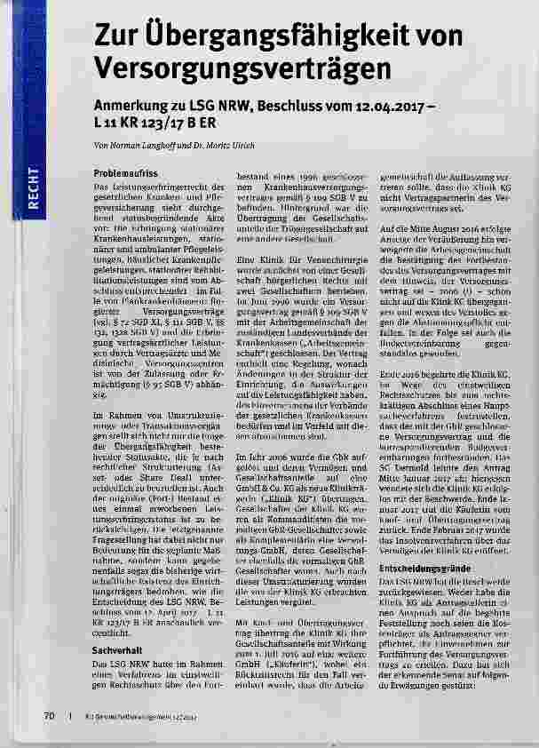 Vorschauseite 1: Zur Übergangsfähigkeit von Versorgungsverträgen