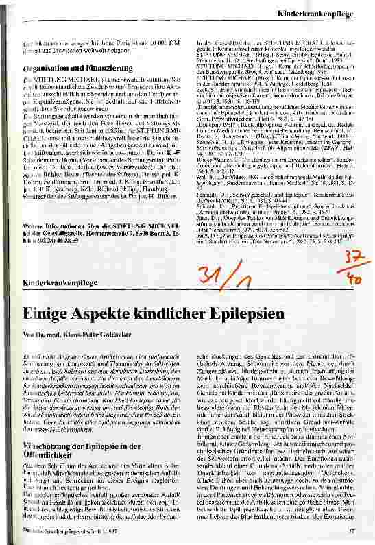 Vorschauseite 1: Einige Aspekte kindlicher Epilepsien