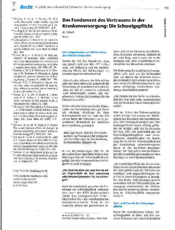 Vorschauseite 1: Das Fundament des Vertrauens in der Krankenversorgung: Die Schweigepflicht